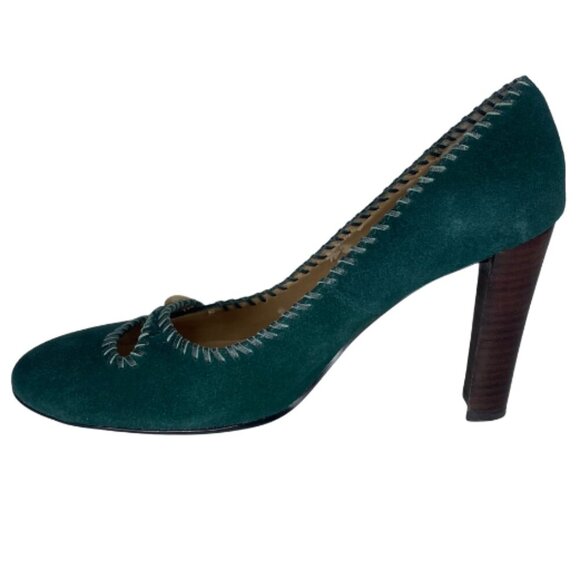 Pazzo Juniper Green Suede Outer Leather Upper Peep Accent 3 1/2' Heel Sz 7M - Picture 8 of 9